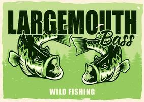 largemouth basso pesca paesaggio manifesto vettore