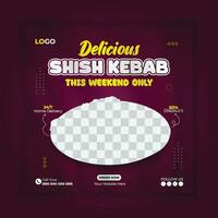 sociale media inviare design modello, nuovo disegno, delizioso pollo kabab, delizioso shish kebab vettore