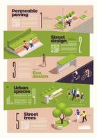 urbano città verde spazi eco design isometrico Infografica vettore