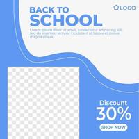 torna a scuola sconto poster blu modello di social media stile minimalista di memphis vettore