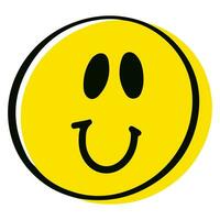 contento emoticon. mano disegnato cartone animato carattere. contento smiley viso nel giallo vettore