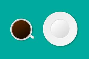 realistico tazza di caffè e bianca piatto. classico latte macchiato con vuoto piattino. isolato mattina illustrazione con moca o tè modello. ceramica piatto e tazza. vettore eps 10.