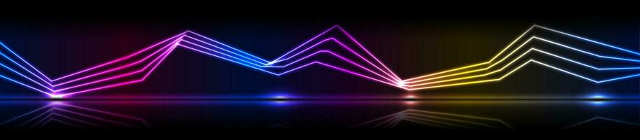 raggiante neon laser curvo Linee tecnologia bandiera vettore