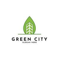 verde città logo design creativo idea con foglia vettore