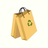 carta Borsa. mondo shopping giorno. eco-friendly riutilizzabile e riciclabile kraft Borsa, ecologia cartello. raccolta differenziata, zero sciupare, eco amichevole concetto, cartone confezione per acquisti. piatto vettore illustrazione.