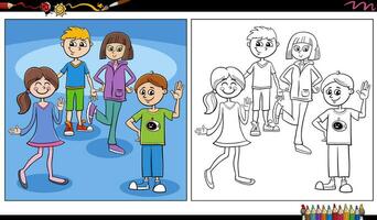 comico bambini e adolescenti personaggi gruppo colorazione pagina vettore