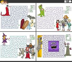 labirinto attività impostato con cartone animato bambini e fantasia personaggi vettore