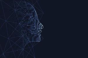 intelligenza artificiale. contorno testa umana geometrica astratta con circuito stampato. sfondo del concetto di tecnologia e ingegneria. illustrazione vettoriale