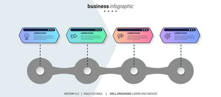 sequenza temporale Infografica con grafico informativo. moderno presentazione modello con 4 Spets per attività commerciale processi. sito web modello su bianca sfondo per concetto moderno design. orizzontale disposizione. vettore