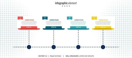 vettore Infografica modello con etichetta, integrato pulsante. attività commerciale concetto con 4 opzioni. per contenuto, diagramma, diagramma di flusso, passi, parti, sequenza temporale infografica, flusso di lavoro, grafico.