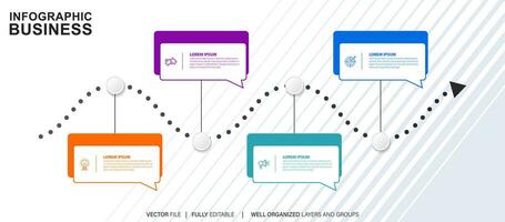 sequenza temporale Infografica magro linea design con icone. modello per grafico, diagramma, presentazioni. attività commerciale concetto con 4 opzioni. vettore illustrazione.