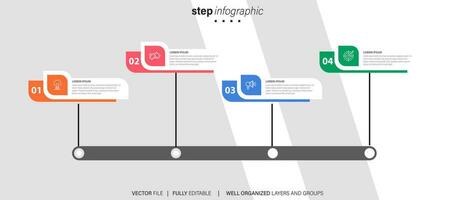 modello di infografica aziendale. etichetta di design a linea sottile con icona e 4 opzioni, passaggi o processi. vettore