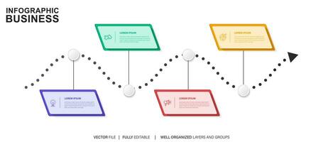 modello di infografica aziendale. etichetta di design a linea sottile con icona e 4 opzioni, passaggi o processi. vettore