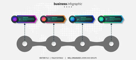 modello di infografica aziendale. etichetta di design a linea sottile con icona e 4 opzioni, passaggi o processi. vettore