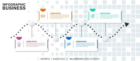 modello di infografica aziendale. etichetta di design a linea sottile con icona e 4 opzioni, passaggi o processi. vettore