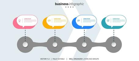 sequenza temporale Infografica con grafico informativo. moderno presentazione modello con 4 Spets per attività commerciale processi. sito web modello su bianca sfondo per concetto moderno design. orizzontale disposizione. vettore