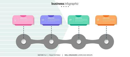 infografica design modello, attività commerciale concetto con 4 passaggi o opzioni, può essere Usato per flusso di lavoro disposizione, diagramma, annuale rapporto, ragnatela design.creativo striscione, etichetta vettore. vettore