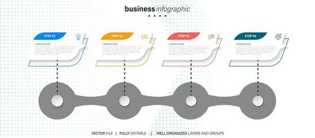 infografica design modello, attività commerciale concetto con 4 passaggi o opzioni, può essere Usato per flusso di lavoro disposizione, diagramma, annuale rapporto, ragnatela design.creativo striscione, etichetta vettore. vettore