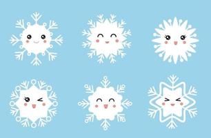 simpatico set di fiocchi di neve kawaii bianchi. vettore