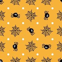modello senza cuciture di halloween. ragno e web su sfondo giallo. vettore