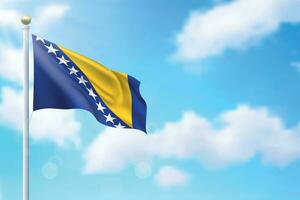 agitando bandiera di bosnia e erzegovina su cielo sfondo. modello per indipendenza vettore