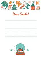 Natale lettera a partire dal Santa Claus modello. foglio di carta con disegnato a mano Natale decorazione. disposizione nel a4 taglia. vettore illustrazione.