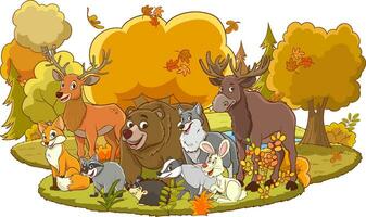 autunno foresta e animali vettore