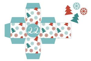 Avvento calendario stampabile regalo scatola. regalo scatola stampabile modello. nuovo anno e Natale concetto. numero 22 vettore