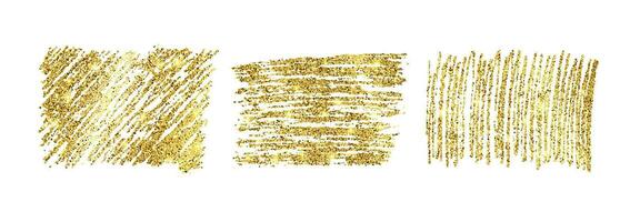 impostato di tre d'oro dipingere luccicante fondali su un' bianca sfondo. sfondo con oro scintille e luccichio effetto. vuoto spazio per il tuo testo. vettore illustrazione