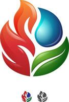 fuoco, foglia, acqua logo icona cartello emblema riciclare rinnovabile energia fonti vettore