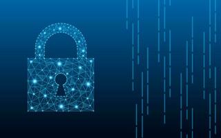 informatica sicurezza concetto. Internet tecnologia attività commerciale idea concetto con Basso poli serratura simbolo privacy. informatica sicurezza bandiera vettore isolato su geometrico sfondo.