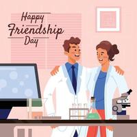gli scienziati celebrano la giornata dell'amicizia nel concetto di laboratorio vettore