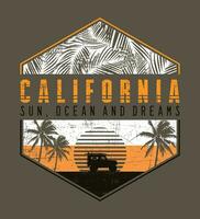 colorato vettore illustrazione di emblema con lettering e elementi relazionato per estate, fare surf e California. modificabile arte per stampe su magliette, manifesti, adesivi e eccetera.