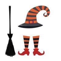 vestito da strega, scarpe da cappello e scopa per halloween, stile cartone animato, vettore isolato