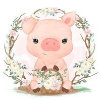 adorabile illustrazione di maialino in acquerello vettore