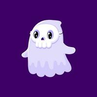 cartone animato carino Halloween kawaii fantasma nel cranio maschera vettore