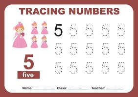 tracciare e Scrivi numero per bambini. esercizio per bambini per riconoscere il numero. educativo foglio di lavoro per preschooll vettore