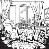 colorazione pagina di un' Camera da letto con molte di oggetti vettore