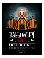 Halloween manifesto con il male clown e circo con arancia e nero strisce vettore