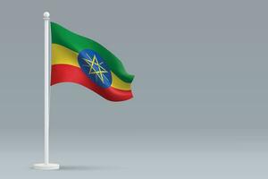 3d realistico nazionale Etiopia bandiera isolato su grigio sfondo vettore