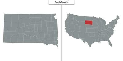 carta geografica di Sud dakota stato di unito stati e Posizione su Stati Uniti d'America carta geografica vettore