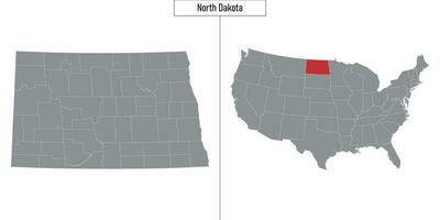 carta geografica di nord dakota stato di unito stati e Posizione su Stati Uniti d'America carta geografica vettore