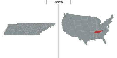 carta geografica di Tennessee stato di unito stati e Posizione su Stati Uniti d'America carta geografica vettore