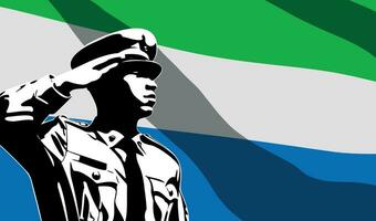 silhouette di soldato con sierra Leone bandiera su sfondo. vettore