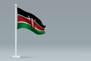 3d realistico nazionale Kenia bandiera isolato su grigio sfondo vettore
