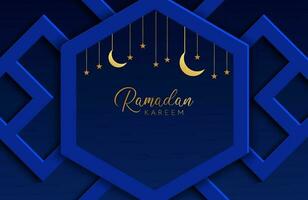 sfondo ramadan kareem con carta blu scuro tagliata forma geometrica illustrazione vettoriale per le celebrazioni del mese sacro islamico