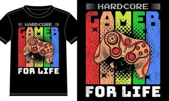 Hardcore gamer per vita Vintage ▾ retrò maglietta design vettore