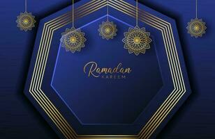 sfondo ramadan kareem con mandala d'oro e forma esagonale su illustrazione vettoriale navy per le celebrazioni del mese sacro islamico