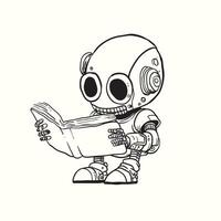 nero e bianca cartone animato linea disegno di un' robot lettura un' libro vettore