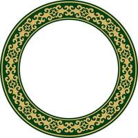 vettore oro e verde kazakh nazionale il giro modello, telaio. etnico ornamento di il nomade popoli di Asia, il grande steppa, kazaki, chirghiso, calmucchi, mongoli, buriati, turkmeni